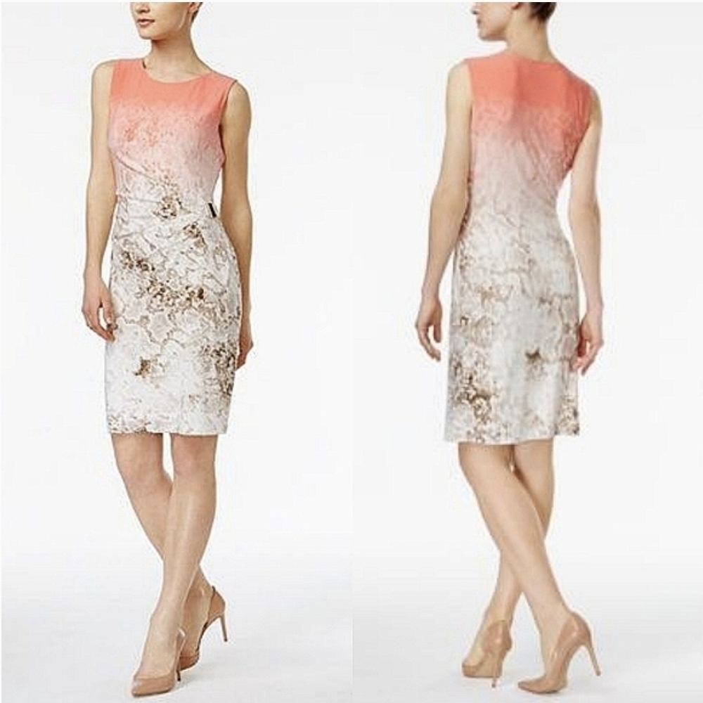 Calvin Klein Peaches and Cream Sheath Midi Dress